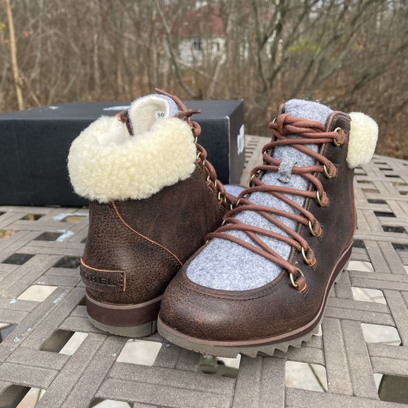 SOREL HARLOW LACE COZY 7 Women's Outdoor Boots Brown Leather Waterproof New - Picture 3 of 10
